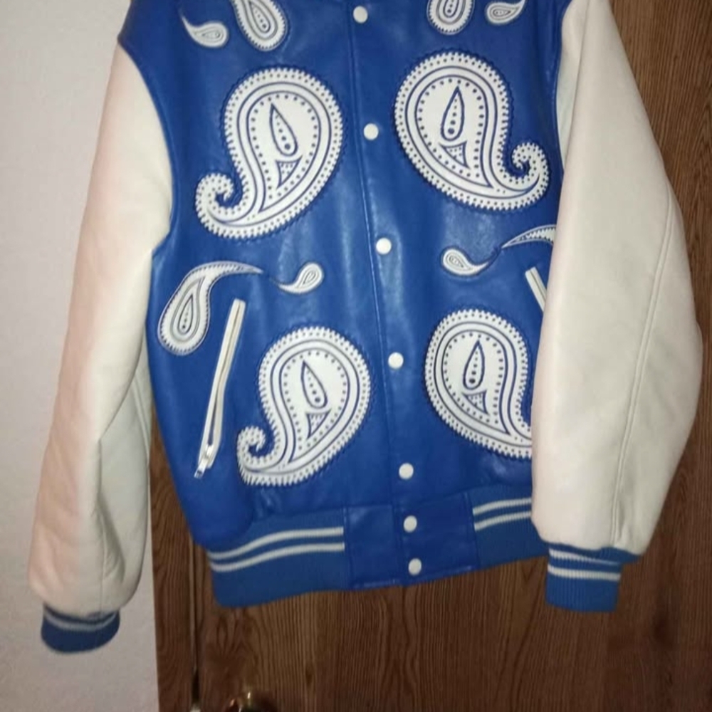 Blue and White Paisley Bomber Jacket